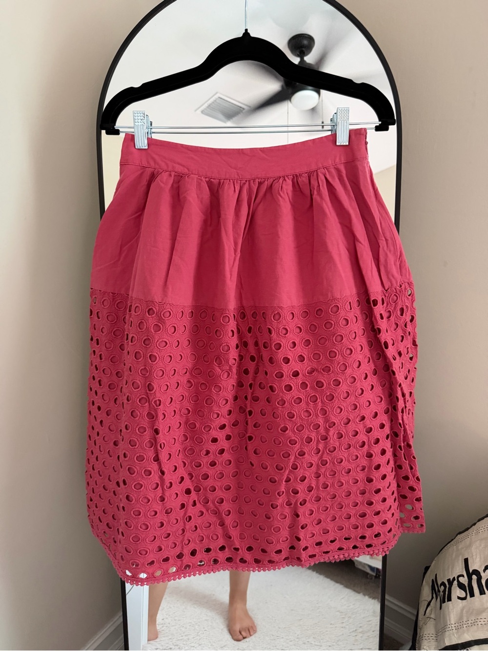 LOFT Rose Pink Eyelet Midi Skirt